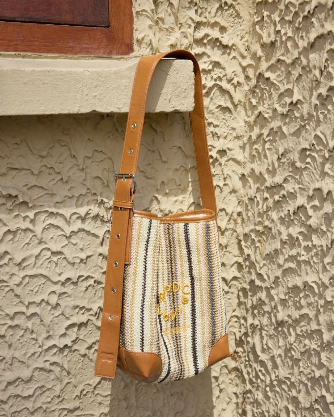 "City Stroll" Striped Canvas Shoulder Bag