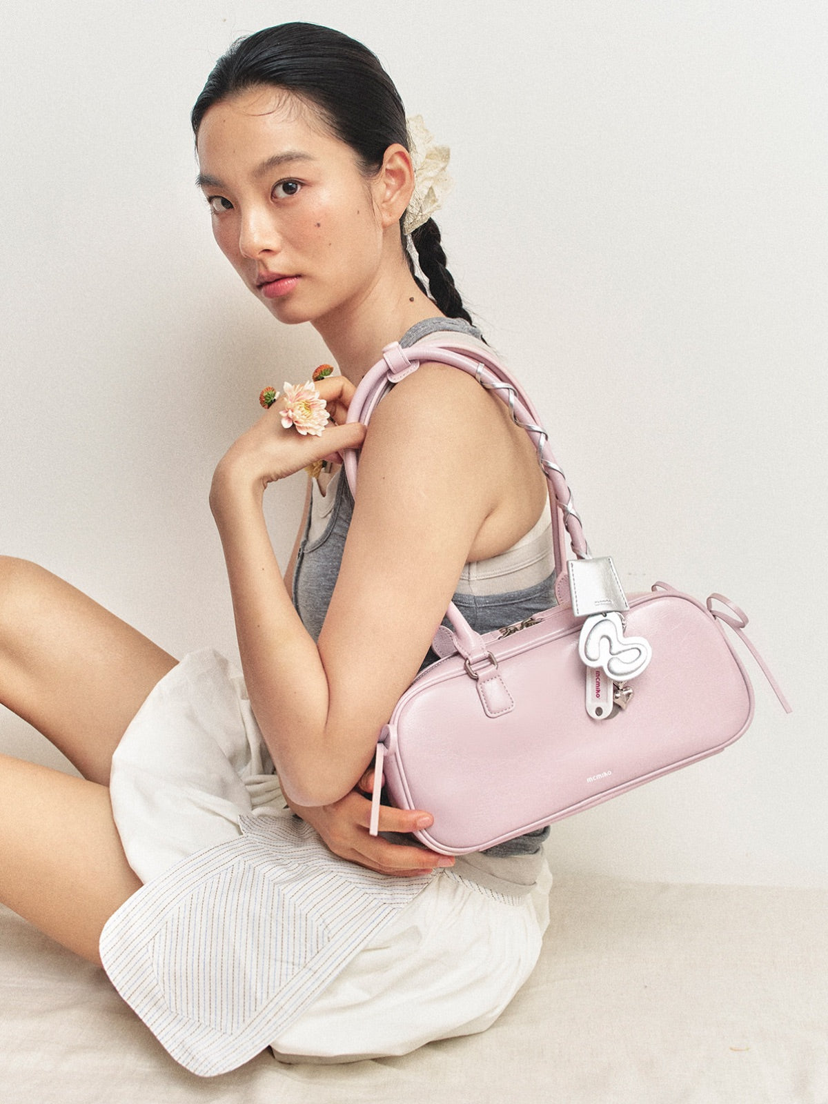 The Bow-Tique Baguette Split Leather Shoulder Bag